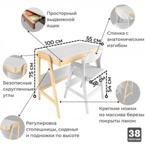 Комплект растущий стол и стул 38 попугаев «Вуди» (Белый, Без покрытия) в Новом Уренгое - novyy-urengoy.mebel-74.com | фото