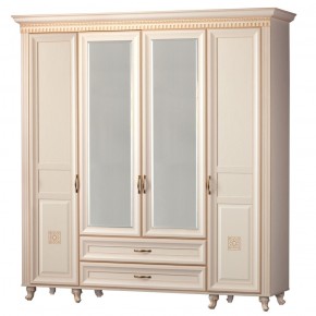 Шкаф для одежды 4-дверный с зеркалом №493 Марлен кремовый белый в Новом Уренгое - novyy-urengoy.mebel-74.com | фото