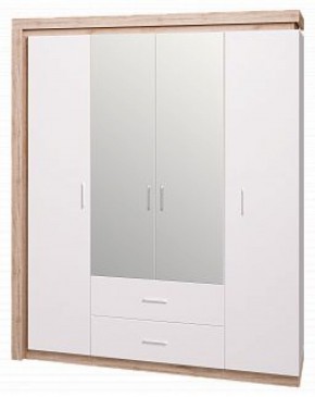 Шкаф для одежды с ящиками 4-х створчатый с зеркалом Люмен 16 в Новом Уренгое - novyy-urengoy.mebel-74.com | фото